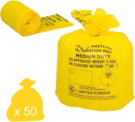 Sac de rebut infectieux clinique jaune en plastique de disposition en petit pain
