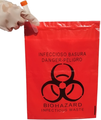 Bâton de LDPE sur des sacs poubelle de Biohazard, sacs médicaux d'élimination des déchets