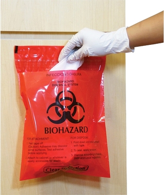 Déchets biomédicaux de sac rouge de LDPE avec de doubles rubans adhésifs